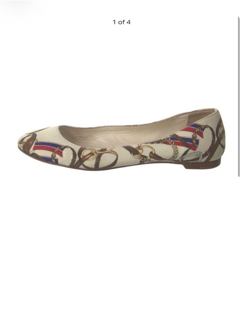 Ralph Lauren Cream Canvas Ballet Flat with Chain Print